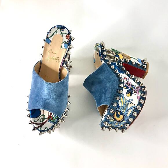 NEW Christian Louboutin Massivatac Botanical Print Studded Platform Mules 36 - Picture 2 of 11